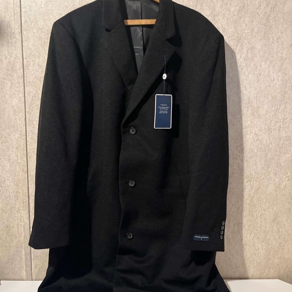 Saddlebred Overcoat Top Coat Wool Blend Charcoal Coat with Button Accents $250